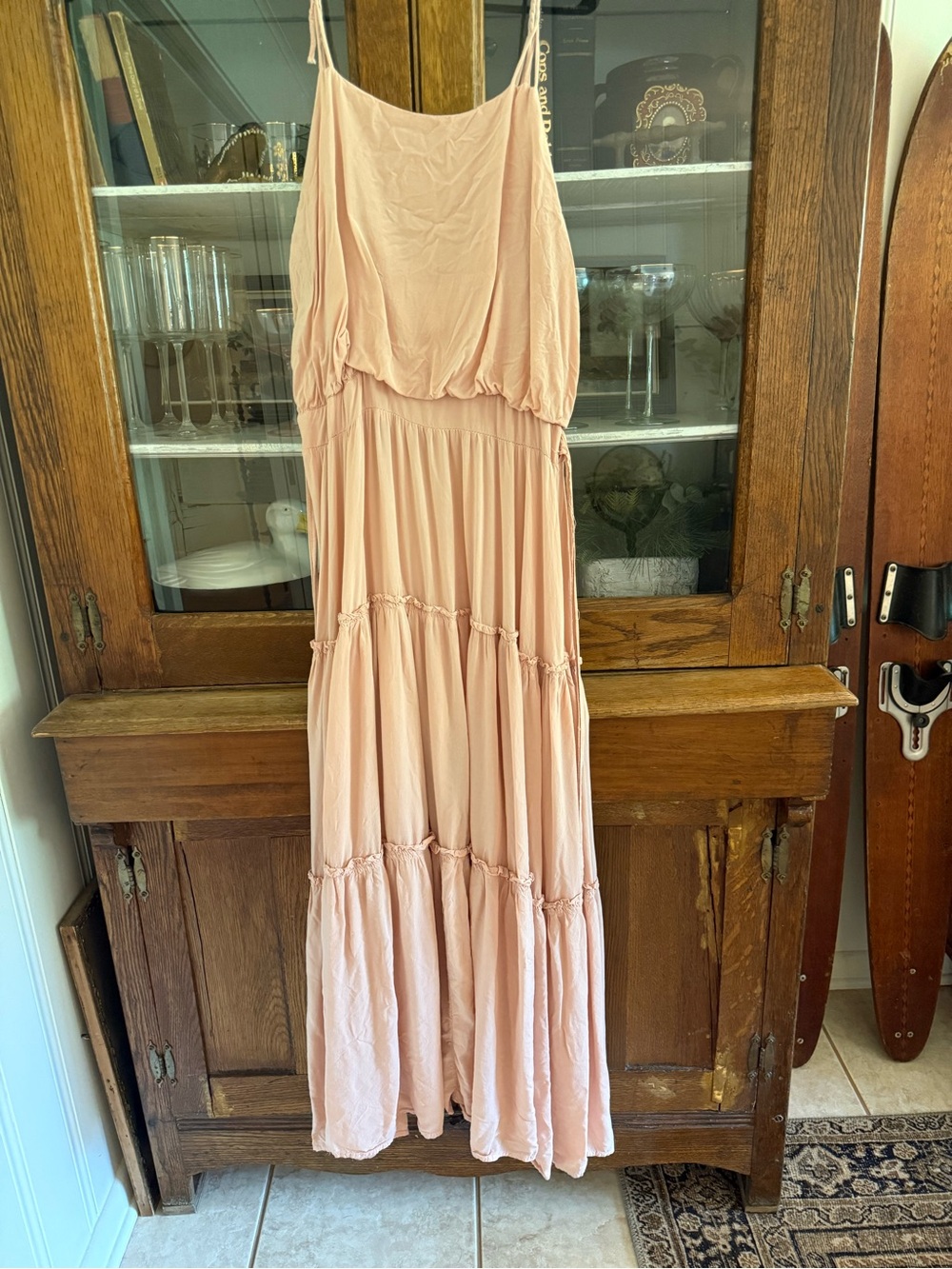 Free People Dusty Blush Tiered Spaghetti-Strap Maxi Dress